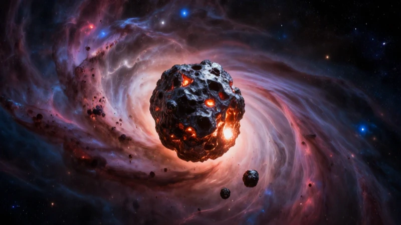 Asteroides brillantes en polvo cósmico con dramatismo