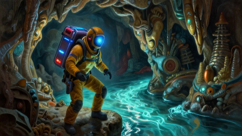 Qué son las fascinantes Höhlen und Hohlräume bajo tierra 4 Explorador en cueva con iluminación hiperrealista