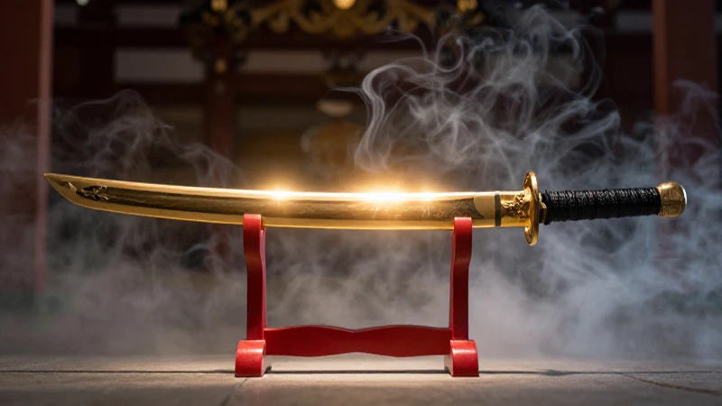 Honjo Masamune Sword Found: Top 11 Hidden Treasures Await 4 Katana Masamune en templo antiguo, hiperrealista