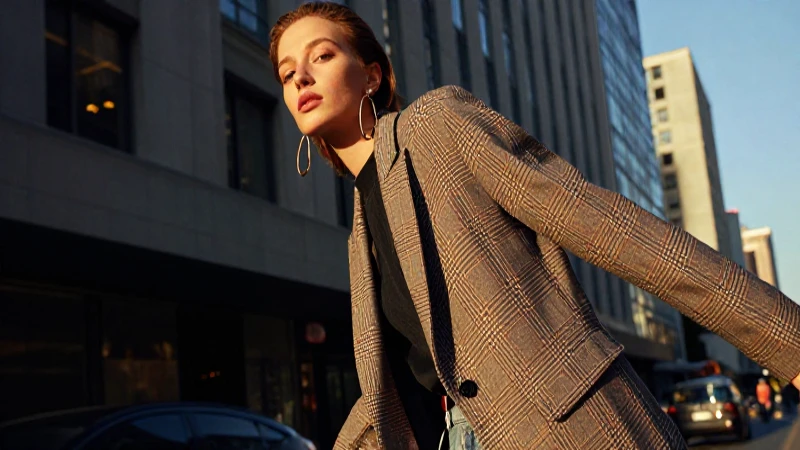 Cuáles son las 10 tendencias de moda para esta temporada 2 Modelo elegante en blazer escocés, luz dorada