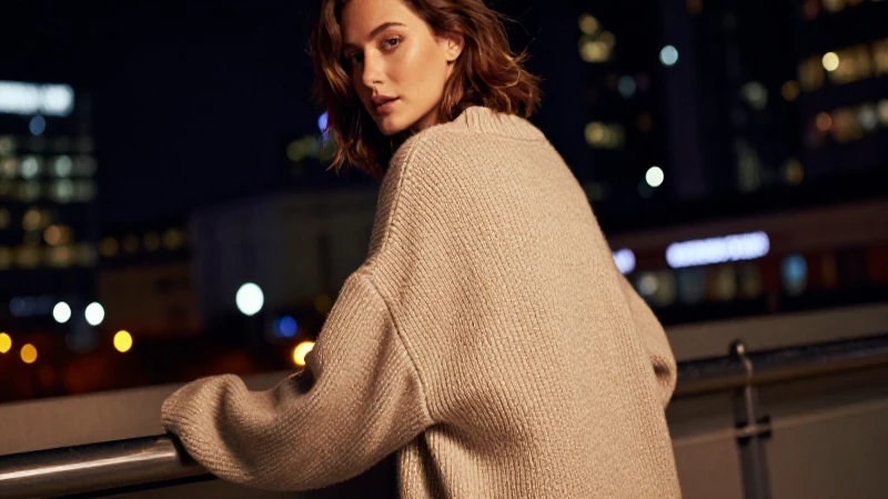 Cuáles son las 10 tendencias de moda para esta temporada 4 Suéter grande, modelo y luces urbanas borrosas