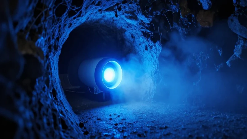 Túnel misterioso iluminado con tecnología avanzada