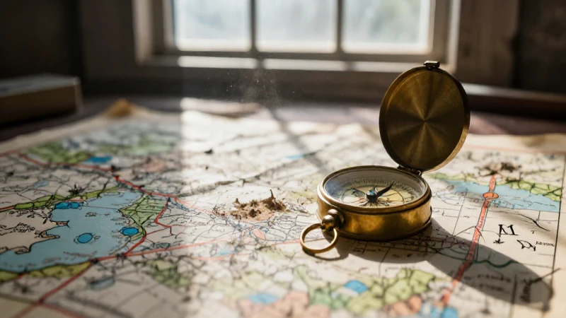 Antiguo mapa y brújula bajo luz dramática