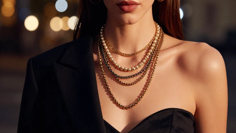Mujer elegante con collares en primer plano