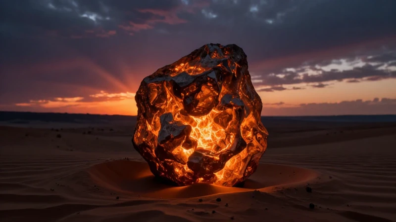 Meteoro incandescente en desierto dramático al atardecer