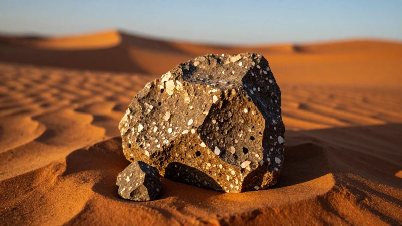 Fragmentos de meteorito en paisaje desértico cautivan