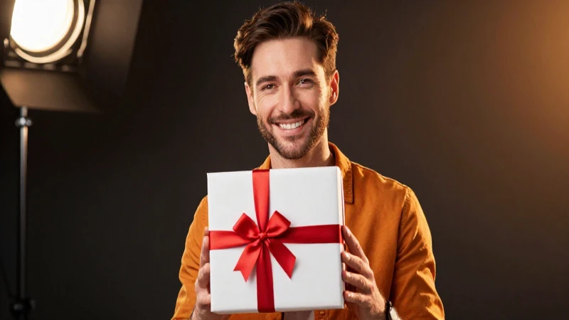 Padre atractivo sonríe con un regalo