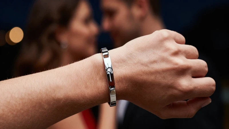Pulsera estilizada en la muñeca, enfoque íntimo