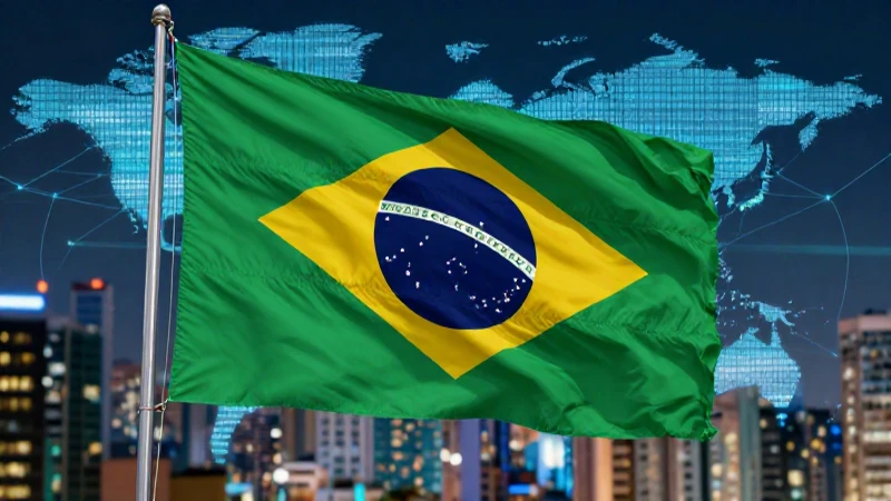 Cuáles son las perspectivas de importaciones y exportaciones en 2025 5 Bandera brasileña en metrópolis futurista y global