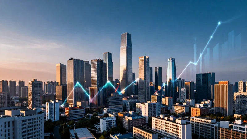 Ciudad moderna estilizada con iluminación dramática