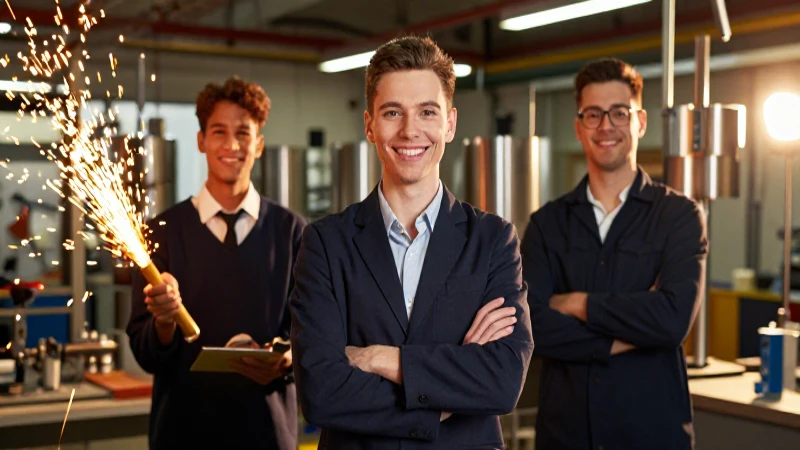 Ingenieros seguros en taller moderno y dinámico