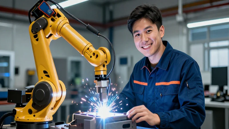 Ingeniero experto soldando con robot moderno