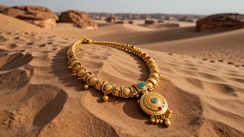 Joyas de oro: Hallazgos con OKM Evolution en Oriente Medio 9 Joyería dorada antigua en paisaje desértico