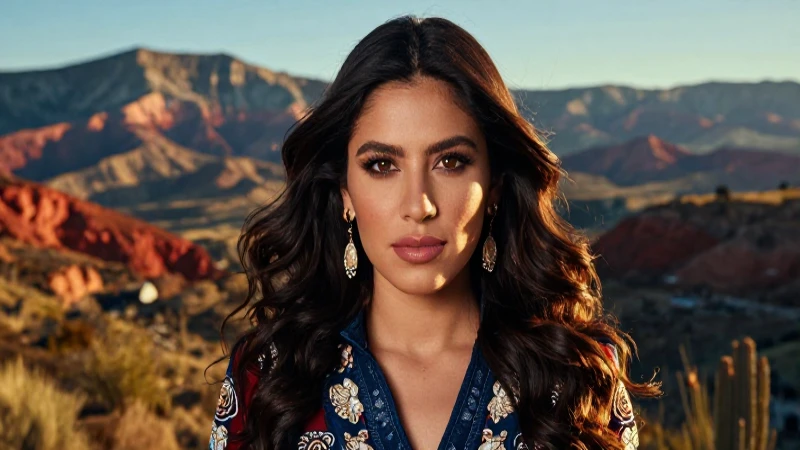Retrato vibrante en paisaje minero mexicano