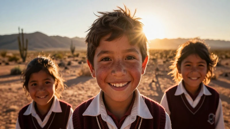 Niños sonrientes en el desierto soleado