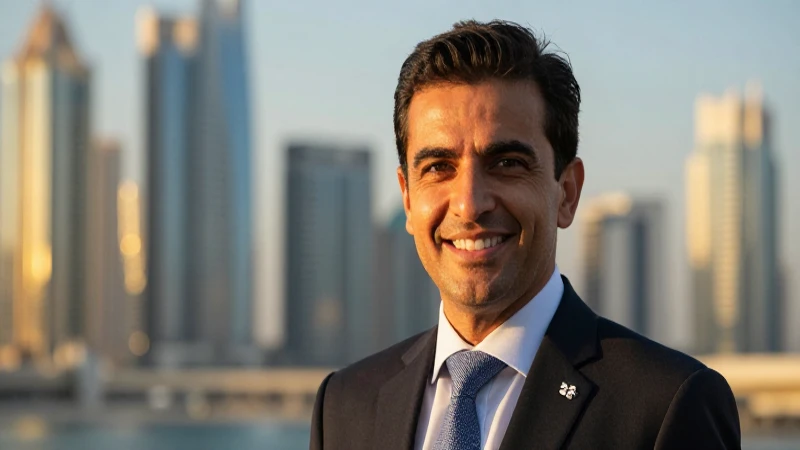 CEO sonríe con el horizonte de Dubái