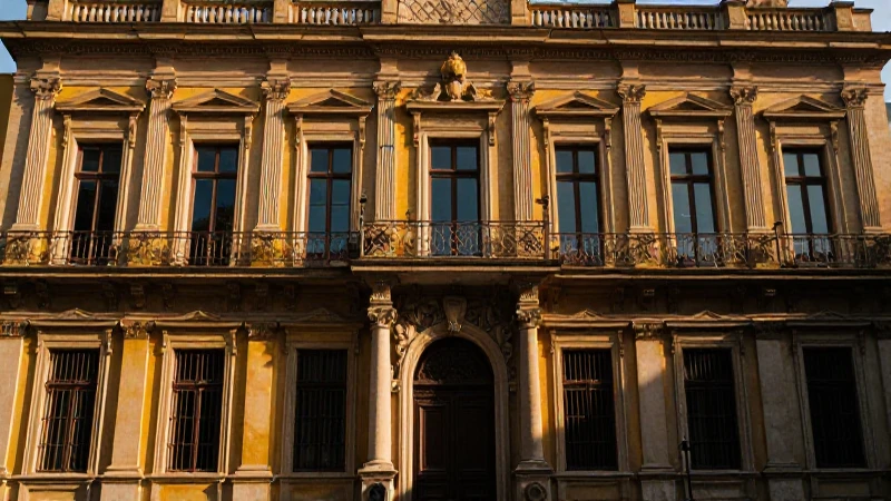 Fachada restaurada resalta en cálida luz dramática