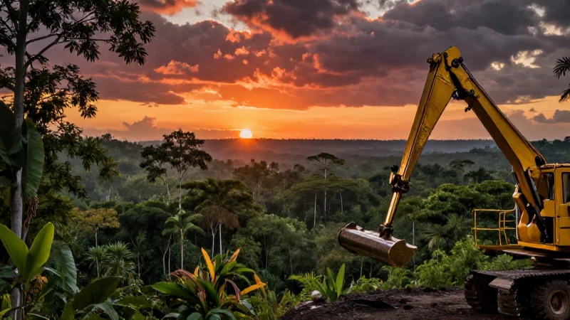 Minería en la Amazonia: la actividad económica en auge 2 Atardecer dramático en la selva amazónica dorada