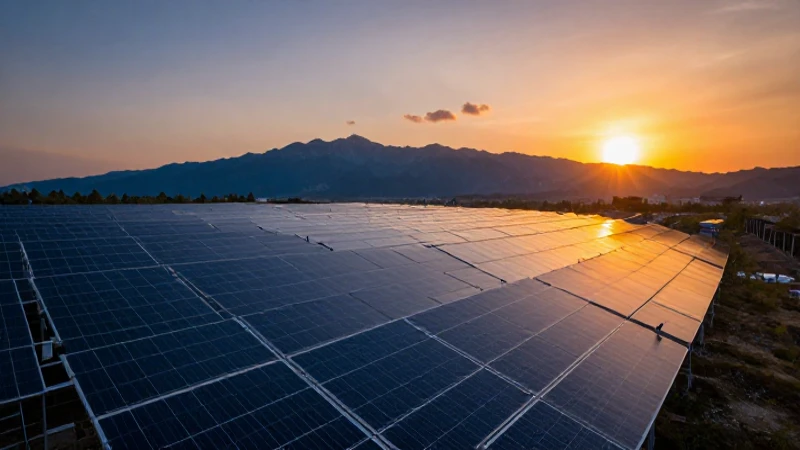 Impresionante parque solar al atardecer fotorealista
