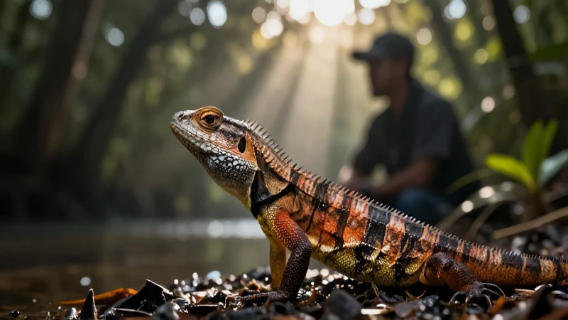 Se inauguró la primera UMA en Cocula para conservar el lagarto 7 Laguna vibrante con lagarto y silueta natural