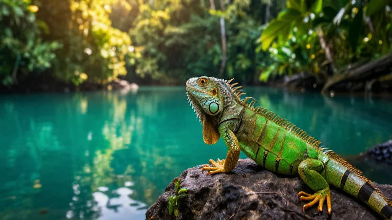 Se inauguró la primera UMA en Cocula para conservar el lagarto 2 Selva vibrante con iguana en roca dorada