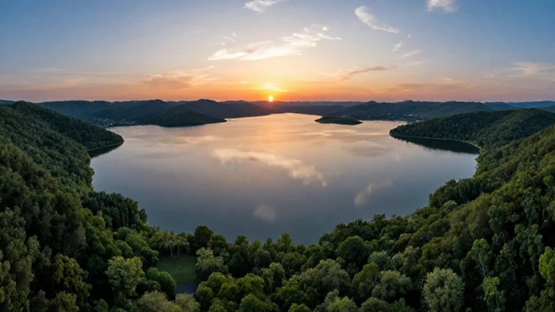 Espectacular lago español al atardecer, vibrante y detallado