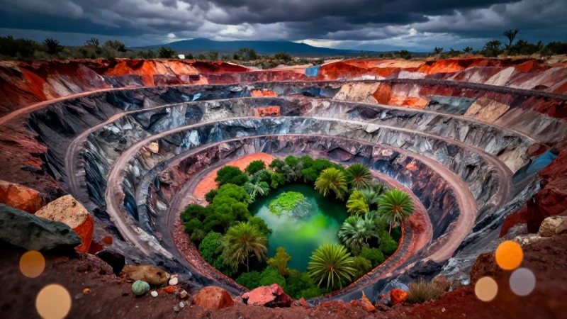Desierto mexicano con mina y oasis vibrante