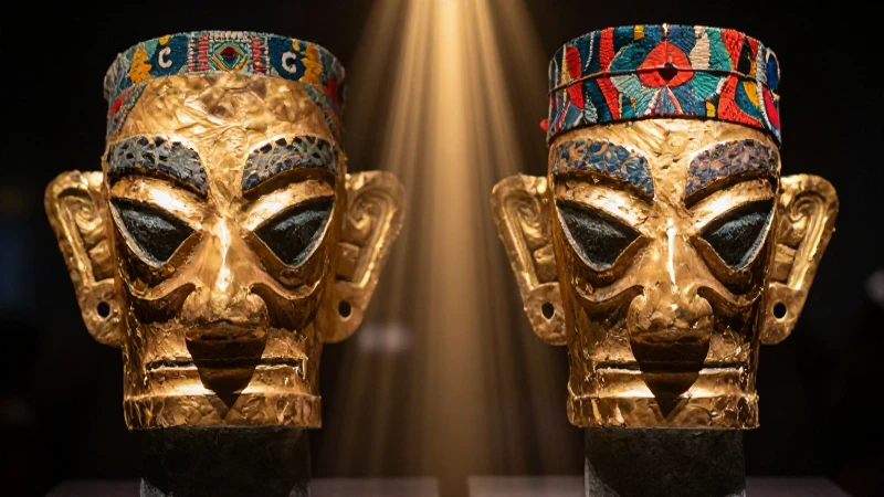 Fotografía detallada de arte con máscara dorada