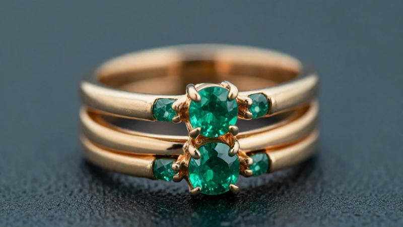 Anillos dorados y esmeraldas en detalle elegante