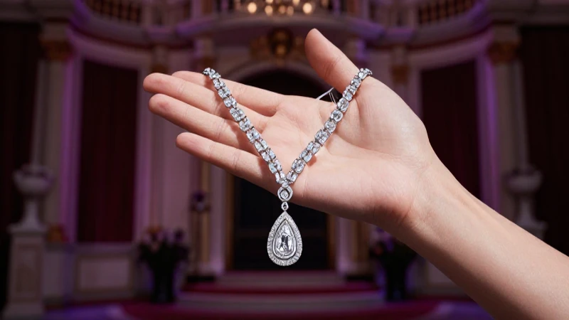 Collar de diamantes luxuoso frente a una dama