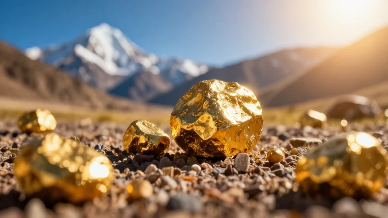 Oro reluciente en paisaje andino dramático