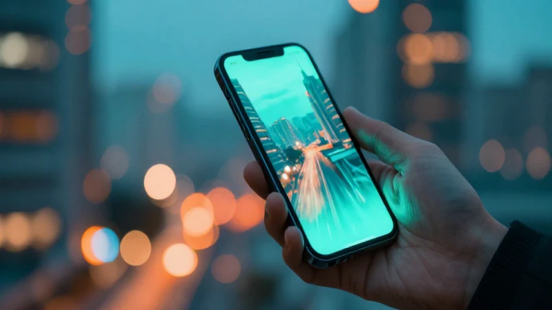 Foto llamativa de teléfono con ciudad difusa