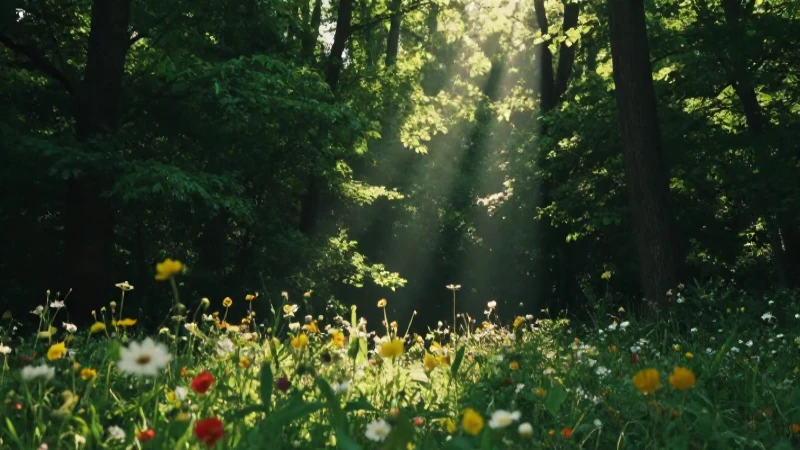 Bosque vibrante, luz cinematográfica y enfoque selectivo