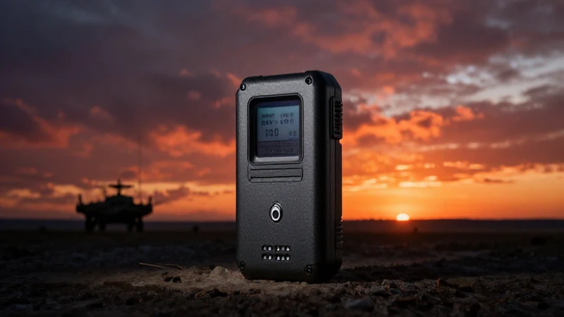 Localizador táctico, paisaje militar al atardecer