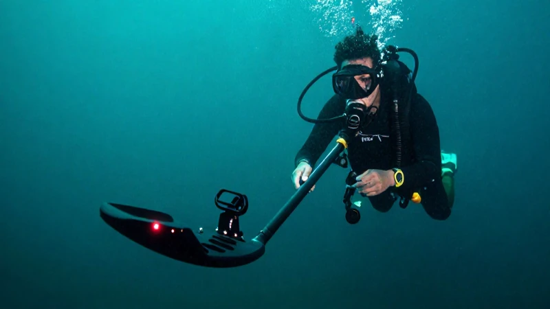 Buceador explora el mar con detector metálico