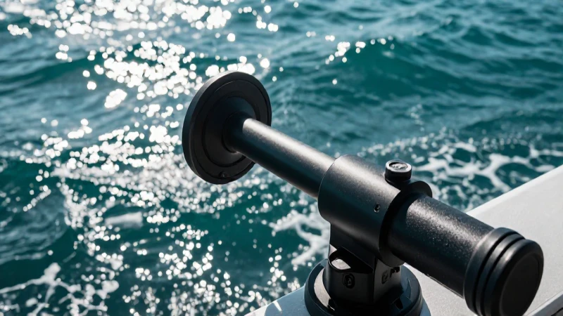 Detectal metálico en olas turquesas cinematográficas
