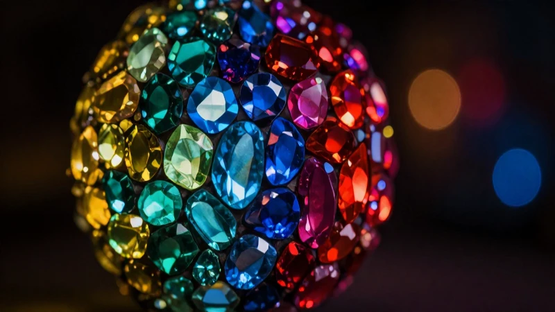 Mosaico vibrante de gemas con enfoque dramático