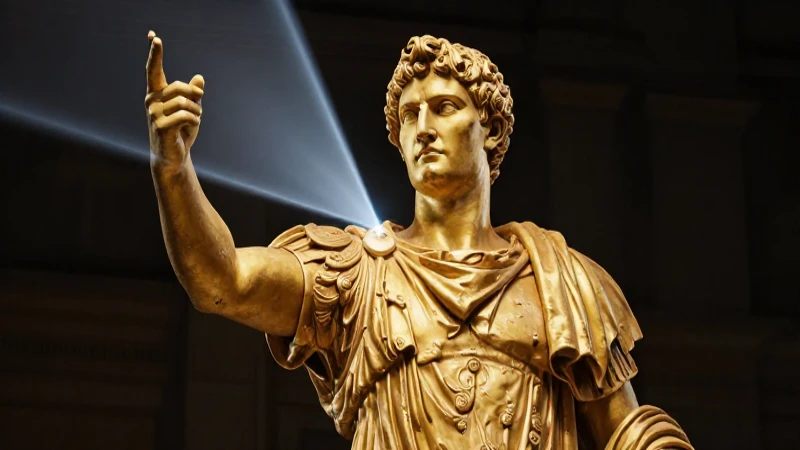 Estatua dorada hiperrealista en luz cinematográfica