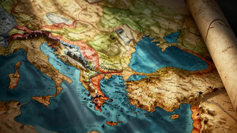 Mapa antiguo macedonio, iluminado y detallado