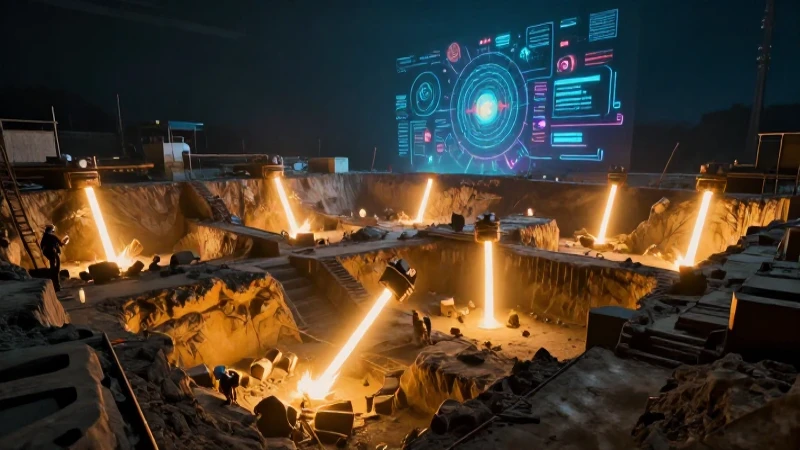 Excavación macabra iluminada con arte digital