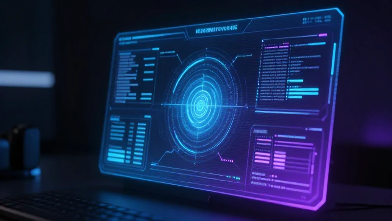 Visualización holográfica azul y violeta, moderna