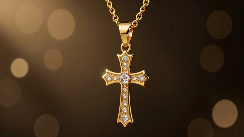 Collar religioso dorado con cruz resplandeciente