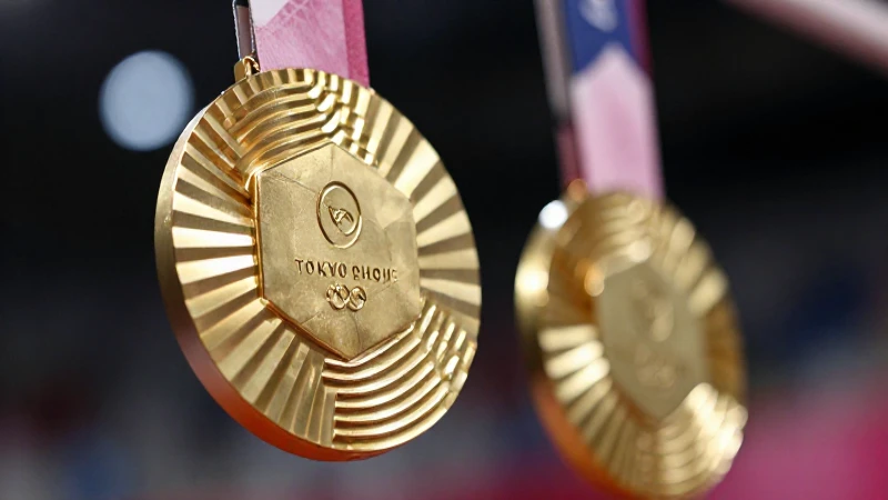 Medallas olímpicas en primer plano, espectaculares