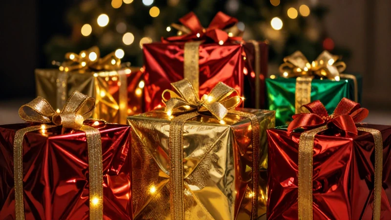 Cajas navideñas relucientes con luz cálida