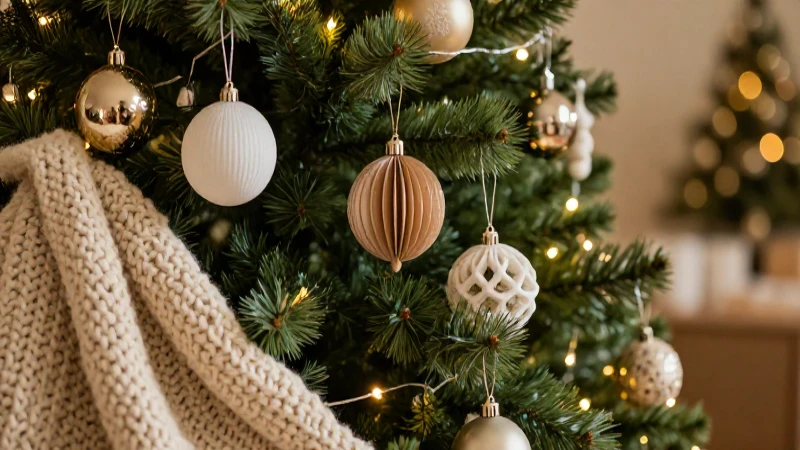 Árbol navideño festivo con iluminación cálida