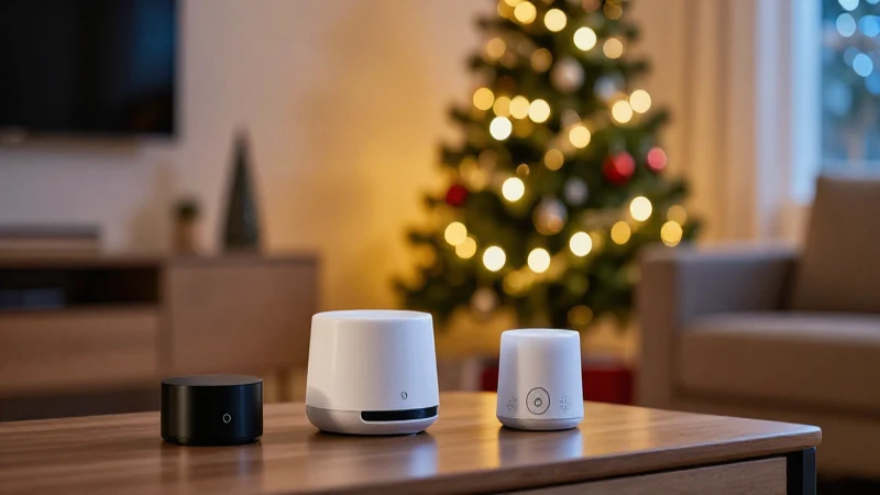Salón moderno destaca productos con luces navideñas