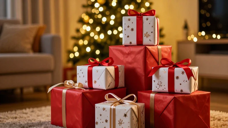 Ambiente acogedor y regalos festivos brillantes