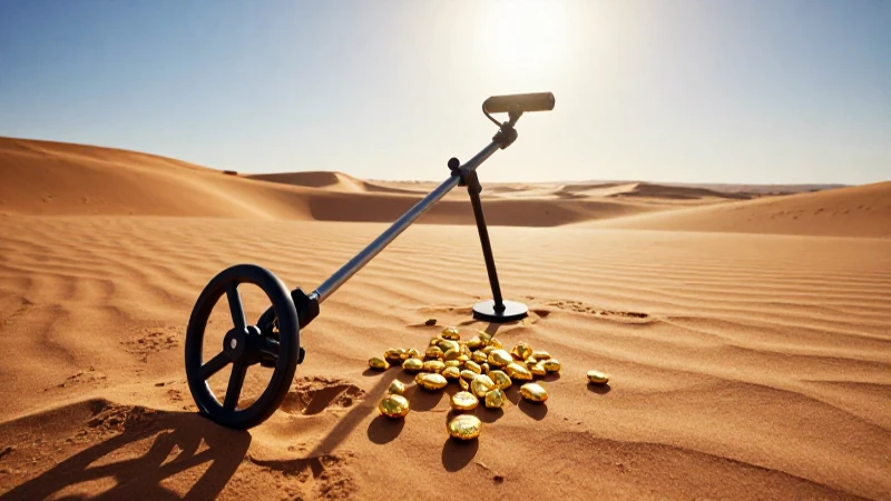 Metal y detectores de oro: cómo hallar tesoros avanzados 4 Tesoro brillante en el desierto soleado