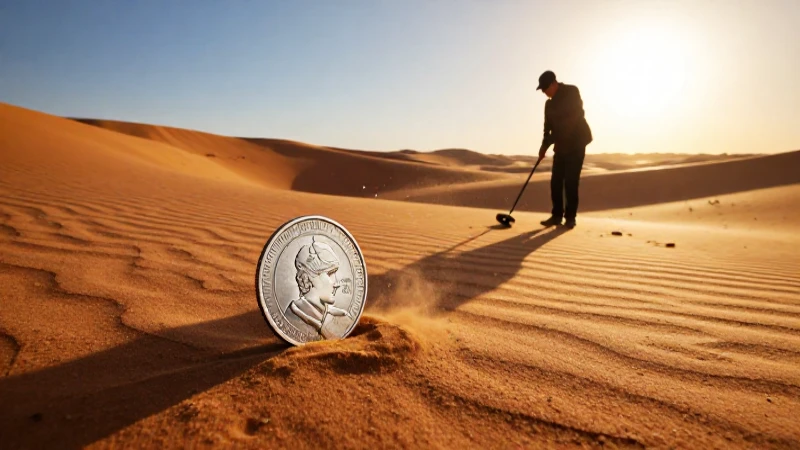 Detectar monedas de plata en el desierto de Sechura, Perú 6 Paisaje desértico, hallazgo brillante y dramático