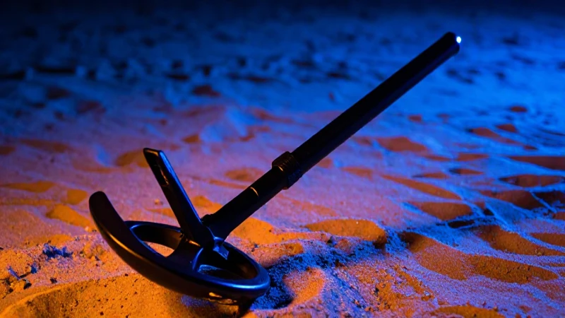 Detectores de metal en playa vibrante y realista